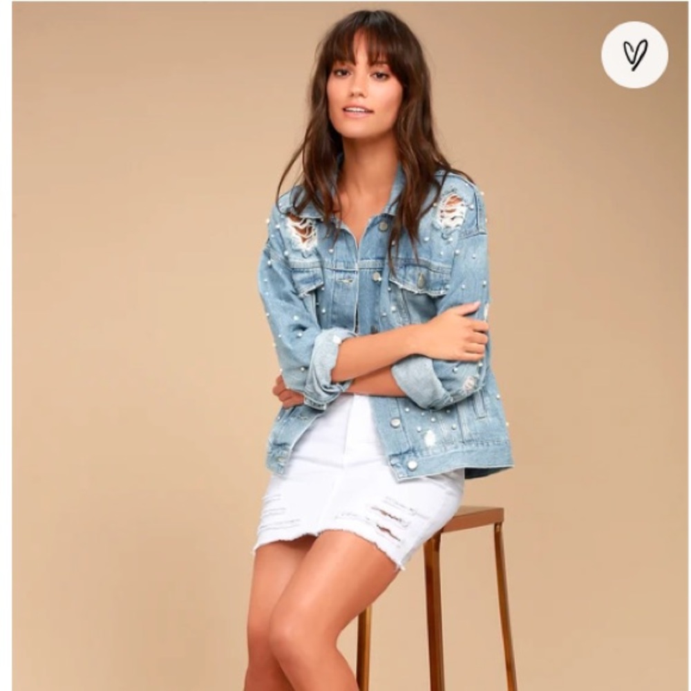 Free People Sunday Funday Oversized Pearl Denim Jacket size XS